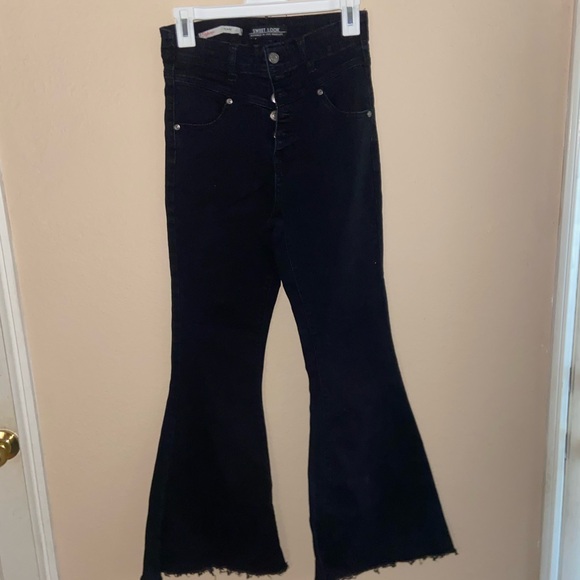 Urban Outfitters black high hem waist ultra flare bell bottom pants y2k jeans - Picture 6 of 16
